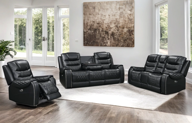 Harley Black Power - TOP GRAIN LEATHER Reclining Set **NEW ARRIVAL**