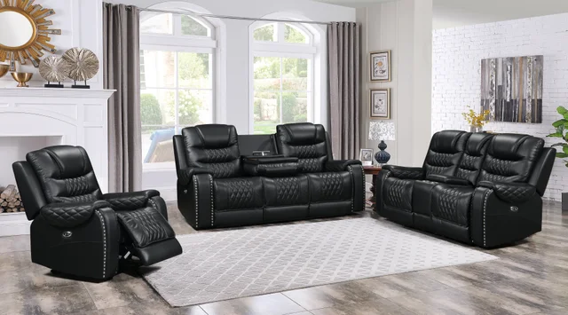 Harley Black Power - TOP GRAIN LEATHER Reclining Set **NEW ARRIVAL**